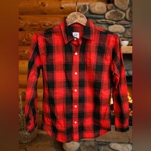 GAP Kids Red and Black Plaid Button Down Shirt Sz 14/16